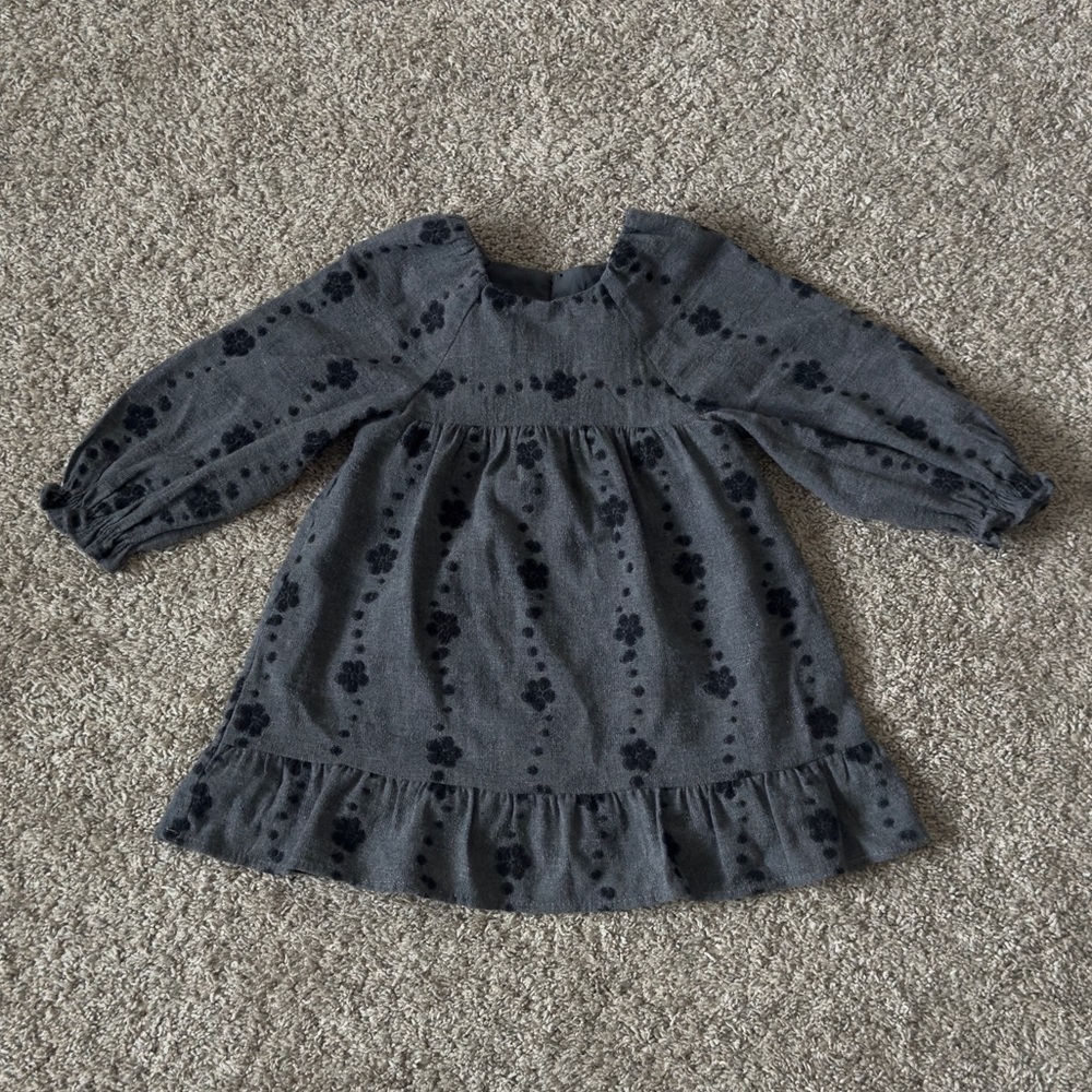 Zara baby girls toddler girls gray long sleeve floral flower dress 18-24 months